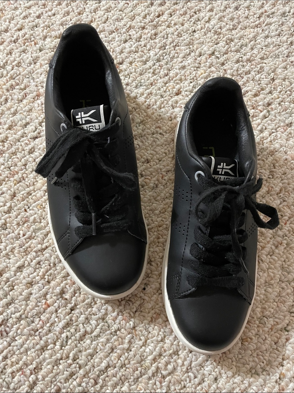 Kuru Cloud black sneakers, white and orange sole, size 7, excellent condition